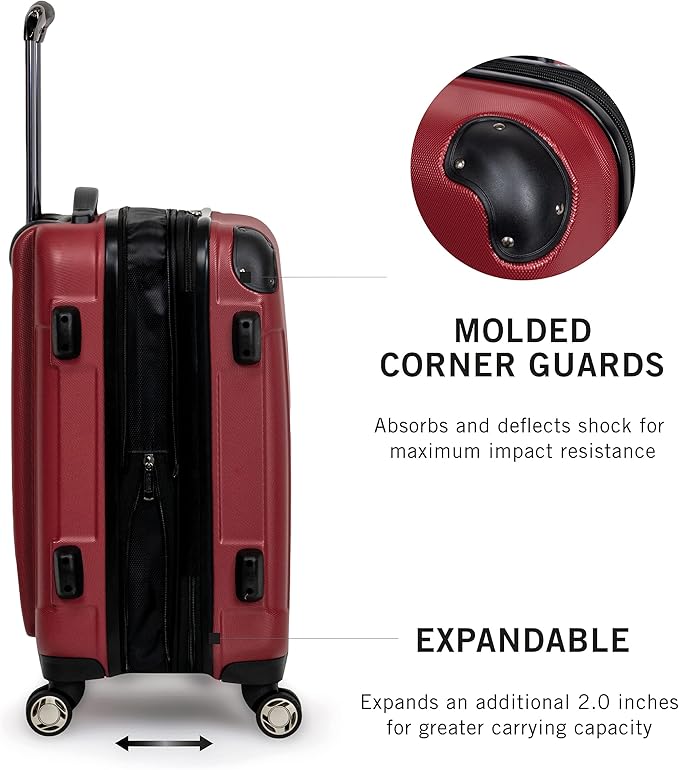 Kenneth Cole REACTION Renegade Luggage Expandable 8-Wheel Spinner Lightweight Hardside Suitcase, Scarlet Red, 28-Inch Checked