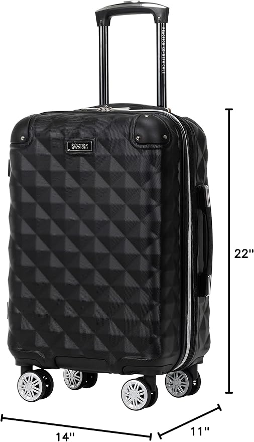 Kenneth Cole REACTION Diamond Tower Collection Lightweight Hardside Expandable 8-Wheel Spinner Travel Luggage, Black, 3-Piece Set (20", 24", & 28")