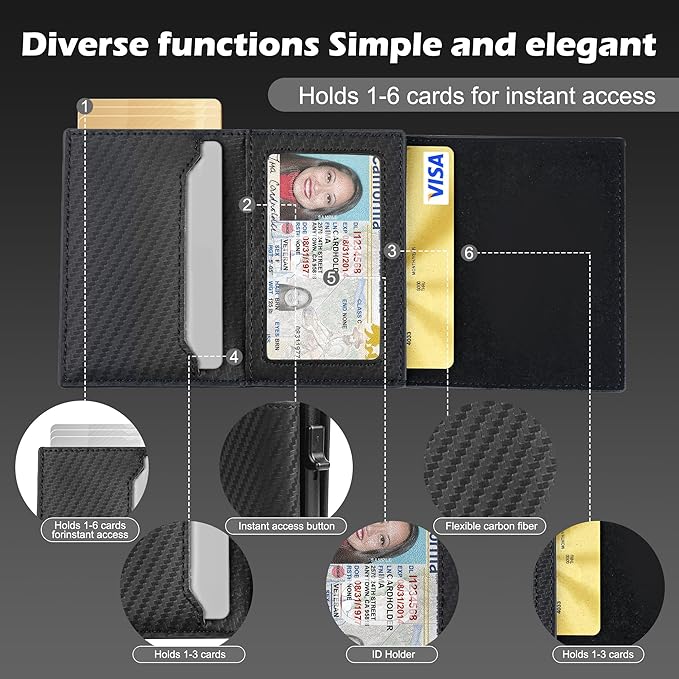 GRALEON Card Wallet for Men,Slim Minimalist Wallet 10-14 Cards,Smart Pop Up Wallets with Money Clip& ID Window,RFID Front Pocket Credit Card Holder, Gifts for Men（Carbon Fiber）