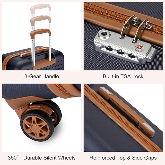 Kono 24 Inch Luggage Medium checked Lightweight Hardside Suitcase with Spinner Wheels & Built-in TSA Lock, Navy