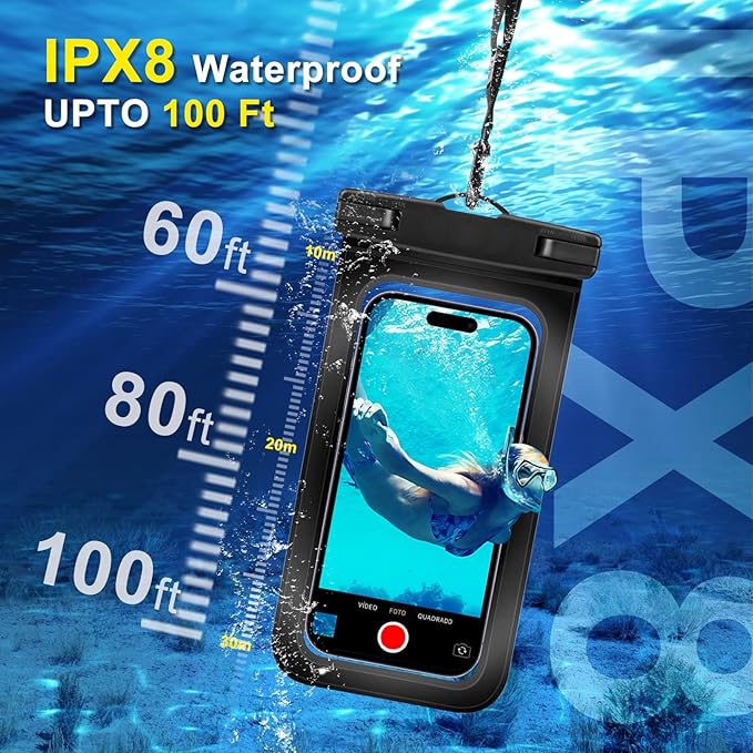2 Pack Waterproof Phone Pouch with Adjustable Lanyard for iPhone 17 16 15 14 13 12 Pro Max, for Samsung Galaxy S25/S24 up to 7.5", IPX8 Water Proof Phone Case Dry Bags Black/Black