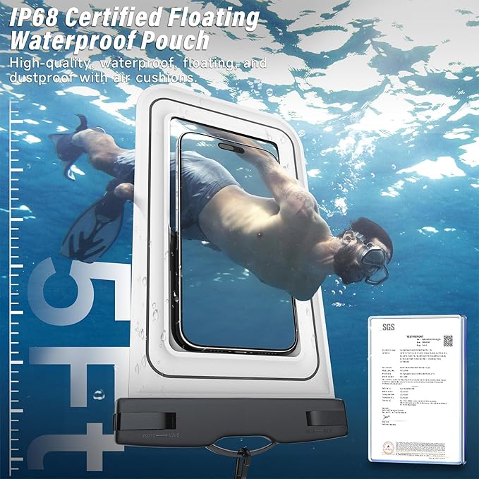 Waterproof Phone Pouch - 2 Pack IP68 Floating Waterproof Phone Case, Dry Bag Beach Cruise Essentials 2025 with Adjustable Lanyard for iPhone 16 Pro Max / 15 Pro / Galaxy S24 S23 (Black and White)