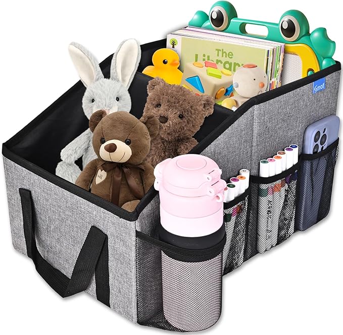 Smof Car Organizer- Car Seat Organizer for Front Seat Back Seat Between Seats, Foldable Car Storage Organizer for Kids Adults with Multi-Pockets-Car Organizers Backseat with Detachable Divider-Gray