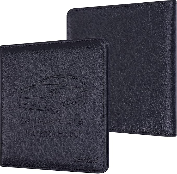Car Insurance and Registration Holder, 5.5 x 5 Inch PU Leather Vehicle Glove Box Organizer Wallet Case for Insurance Card, Driver License, Paperwork - Black