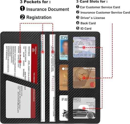 Car Registration and Insurance Holder with Magnetic Shut, Vehicle License Document Glove Box Compartment Organizer - For Documents, License, Cards