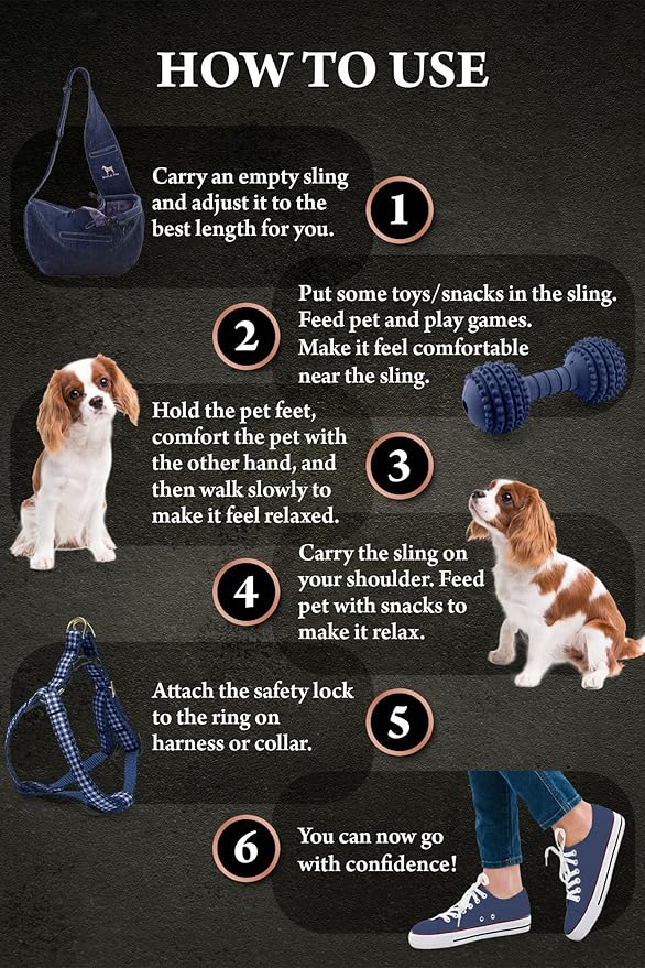 Noah & Paw Dog Sling Carrier for Small Dogs 5-18lb, Dog Sling for Small Dogs and Cats, Dog Carrier with Adjustable Padded Strap, Vegan Denim Lined with Fur, 3X Safety Features, Machine Washable