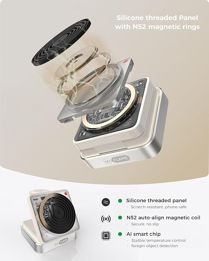 3 in 1 Magnetic Wireless Charging Station for Mag-safe Charger, Foldable Travel Charger with Night Light, 15W Fast Charging Stand with 25W Adapter, for iPhone17-12, Apple Watch, AirPods -Beige