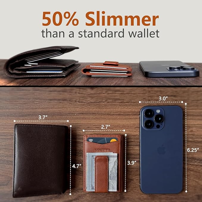 Housmai Magnetic Closure Slim Wallet with Money Clip Gift Boxed,Genuine Leather Front Pocket Wallet for Men, 3.9"x 2.10", RFID Blocking