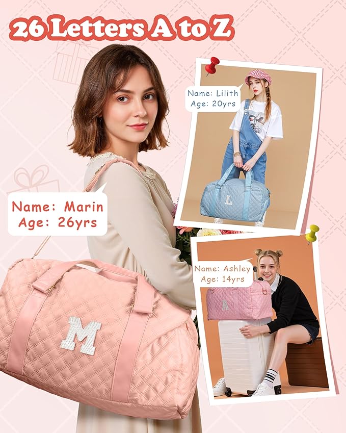 Elilier Monogram Duffle Bag Women Girls Gift: Initial Overnight bags, Dance Cheer bag Sports for Girl, Kid Gymnastics Bags, Birthday Gifts for Women Girls Kids Teens Mom Teacher