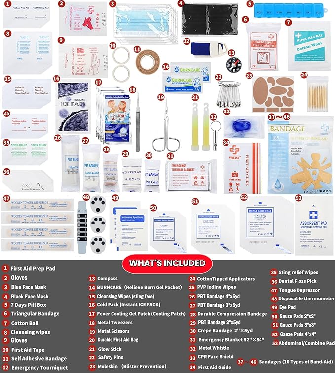 400 Piece Large First Aid Kit Premium Emergency Kits for Home, Office, Car, Outdoor, Hiking, Travel, Camping, Survival Medical First Aid Bag, Red