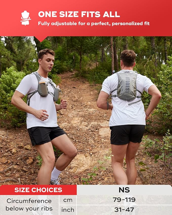 Running Vest, 5L Hydration Vest Lightweight, Breathable and Sweatproof Running Backpack, Adjustable Running Hydration Vest for Trail Running Marathon Race Jogging Cycling