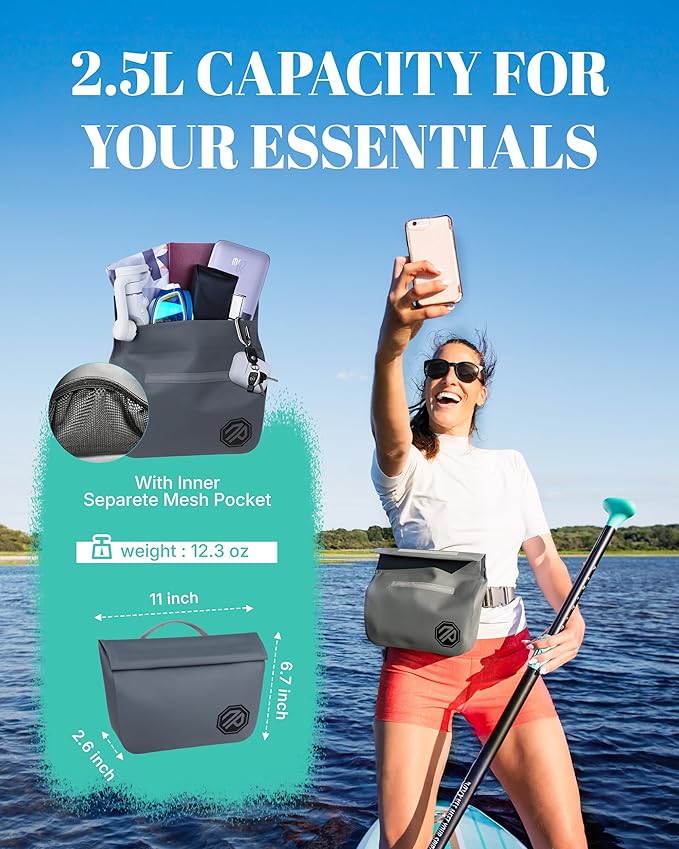niphean IPX7 Waterproof Fanny Pack with Magnetic One-Hand Closure, Durable Waterproof Dry Bag Kayaking Accessories, Paddle Board, Beach Cruise Essentials, 2.5L Phone Pouch Dry Bags for Men & Women