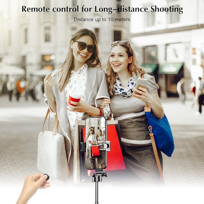 Mini Selfie Stick Tripod, Extendable Grip Phone Tripod with Detachable Remote Pocket Size, 4-in-1 Mini Phone Grip, 10m Wireless Shutter, Vlog Livestreaming Photography （Black）