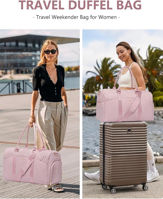 Women Weekender Travel Duffle Bag: Travel Duffel Overnight Bags with Shoe Compartment Large Carry on Tote with Toiletry Bag Weekend Traveling Yoga Gym Hospital Bag for Women with Wet Pocket 3 PCS Set