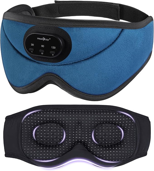 MUSICOZY 3D Bluetooth Sleep Mask with Headphones and Timer, Wireless Sleep Headphones for Side Sleepers, Eye Mask with Bluetooth Headphone, Blue