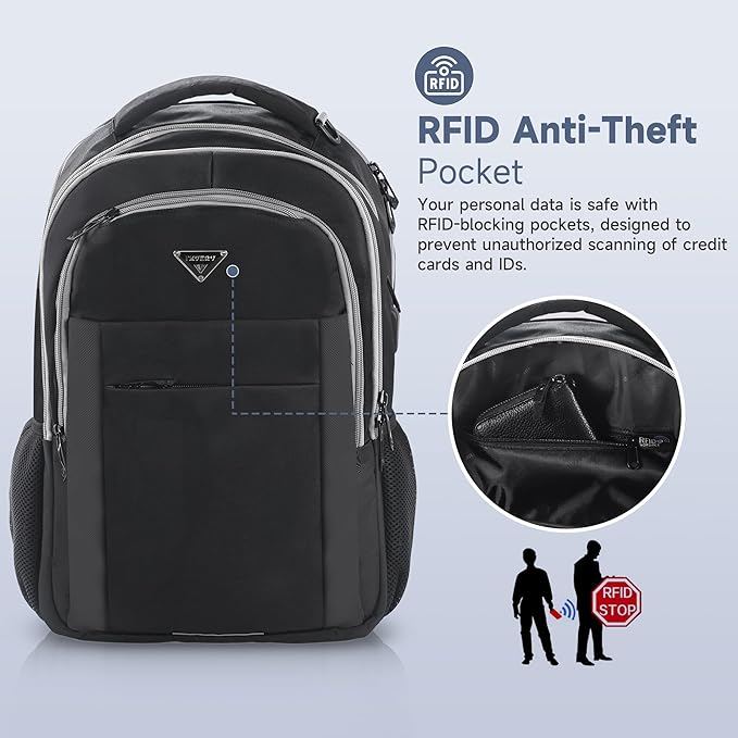 Multipocket TSA Black Travel Laptop Backpack for Men, Anti-Theft Work Business Backpack with USB Charging Port, Airline Approved Personal Item Bag,Water-Resistant Computer Bag Fits 16 Inch Notebook
