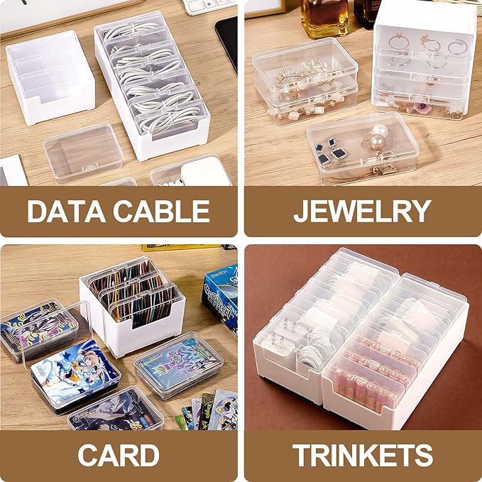 7 in 1 Charger Cable Organizer Box with Lid and 10 Cable Ties & 16 Labels Included | Multi-Function Storage for Office Desk Drawer | Cord, Charger, Card Organizer Case