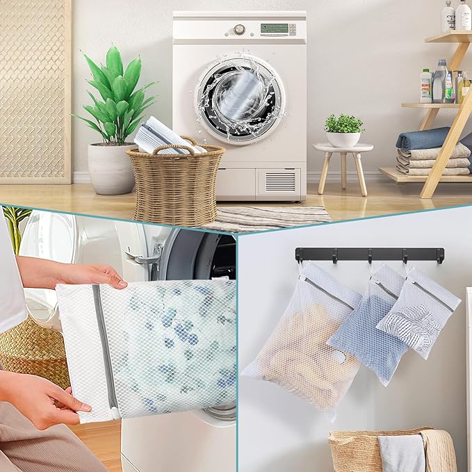 XXL Shoe Washing Machine Bag - 2 Reusable 360° Deep Clean Shoes Washing Bag for Washer and Dryer, Durable Zipper Laundry Shoe Bag Kit Include Laundry Bag for Delicates/Bra Laundry Bags (White)