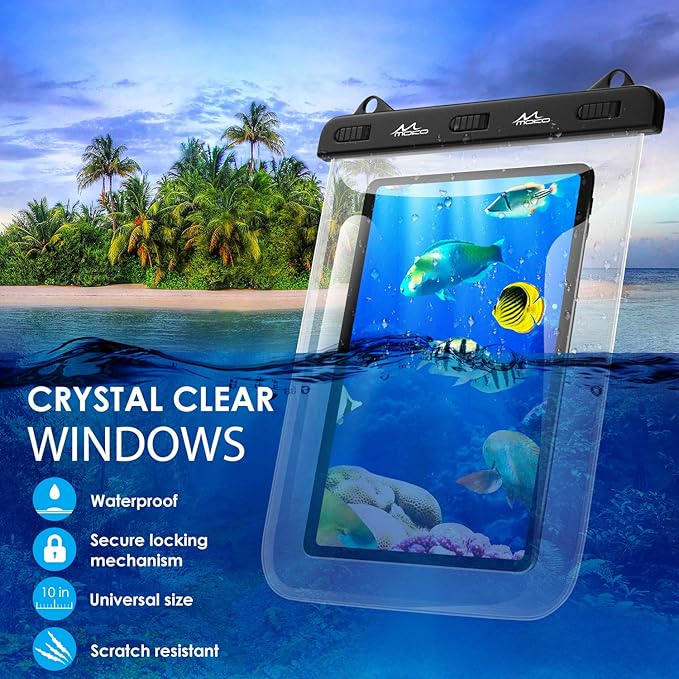 MoKo Waterproof Tablet Case, Tablet Pouch Dry Bag Compatible with iPad 10th, iPad 9/9.7/10.2, iPad Mini 6/5/4/3, iPad Air 5/4, Air 3 10.5, iPad Pro 11 2022, Galaxy Tab S6/S7, Tab A 9.7, Up to 12"