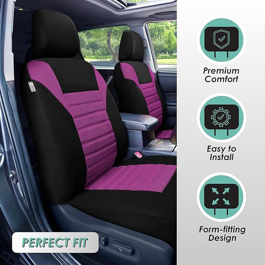 FH Group Automotive Car Seat Covers Full Set Premium 3D Air Mesh Front Seat Covers, Airbag Compatible & Split Bench Cover Universal Fit Interior Accessories for Cars Trucks and SUVs - Purple