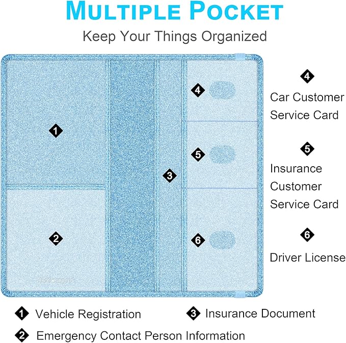 Wisdompro Car Document Holder Organiser, PU Leather Vehicle Insurance and Registration Holders Wallet Case for ID Card, Driving Licence, Key Contact Information Cards