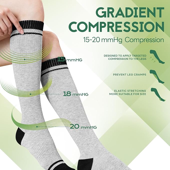 SONORAN Bamboo Viscose Compression Socks for Women & Men (3 Pairs) 15-20 mmHg Knee High Support for Nurses, Travel, Pregnant
