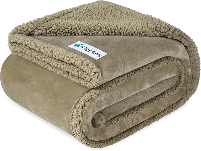 PetAmi Waterproof Dog Blanket for Queen Bed Large XL Dog Throw for Couch Cover Leakproof Furniture Protection, Sherpa Fleece, Reversible Soft Washable 90x90 Taupe Taupe