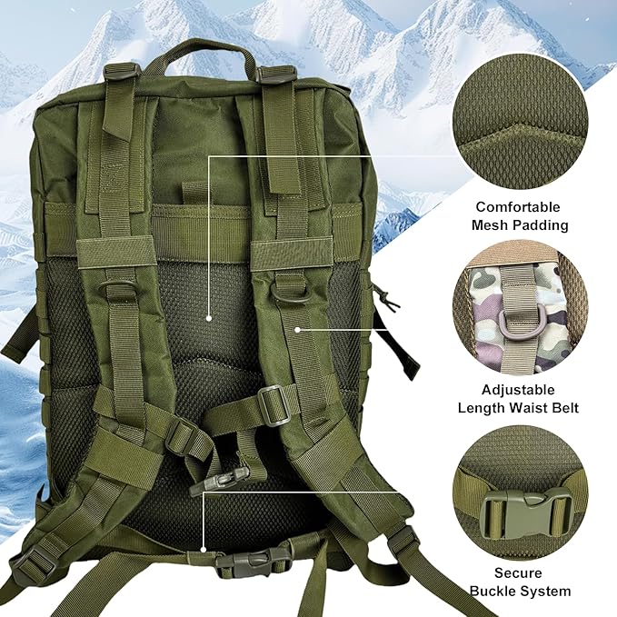 50L Large Military Tactical Backpack Molle Army Assault Pack for Travel Camping Hiking Fishing Backpack for men (green)