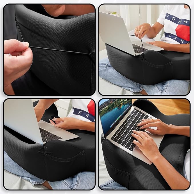Lap Desk, Reading Pillow, Laptop Pillow for Lap, Portlands Portable Desk Pad for Bed, Couch, Car (Black)