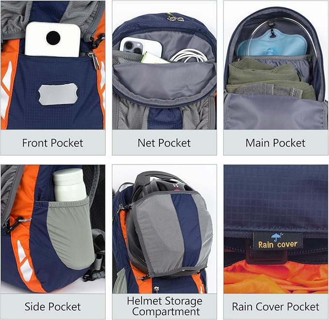 Bike Backpack With Rain-Cover, Mountain Biking Backpacks, Lightweight Packable Daypack Waterproof For Travel, Small Backpack For Bicycle Riding,Hiking,Camping (Navy Blue)