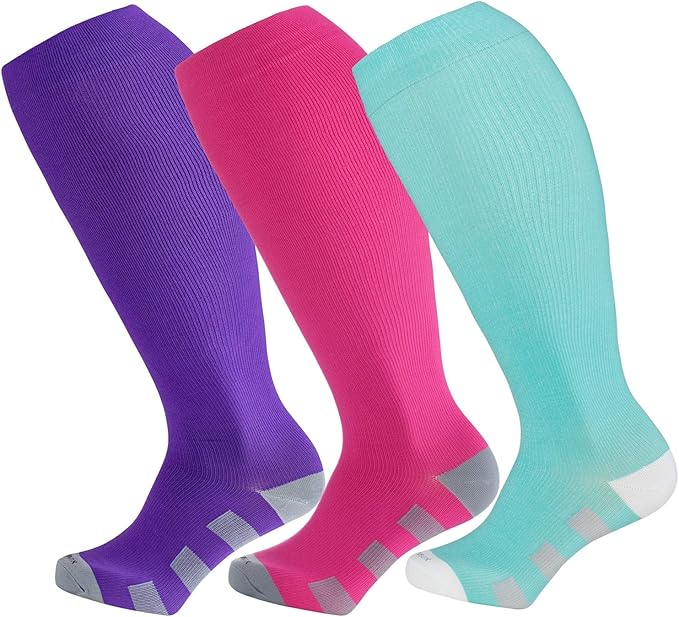 Wide Calf Compression Socks for Women & Men Extra Large Size Support Socks for Nurses Running Pregnant Travel, 15-20 mmHg