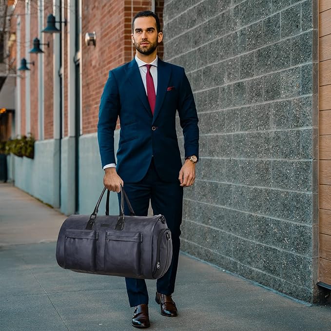 Leather Garment Bag for Travel, Modoker Carry On Suit Carrier Travel Bag with Shoulder Strap/Multiple Pockets - Ideal for Business Trips & Weekend Getaways - The Garment Duffel Bag for Traveling Men