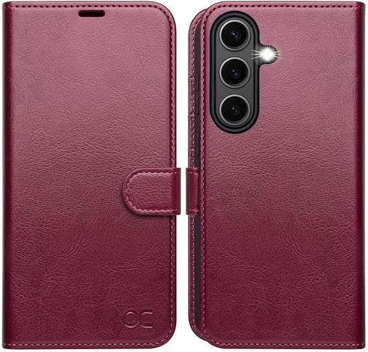 OCASE Compatible with Galaxy S25 FE Wallet Case, PU Leather Flip Folio Case with Card Holders RFID Blocking Kickstand [Shockproof TPU Inner Shell] Protective Phone Cover 2025, Burgundy
