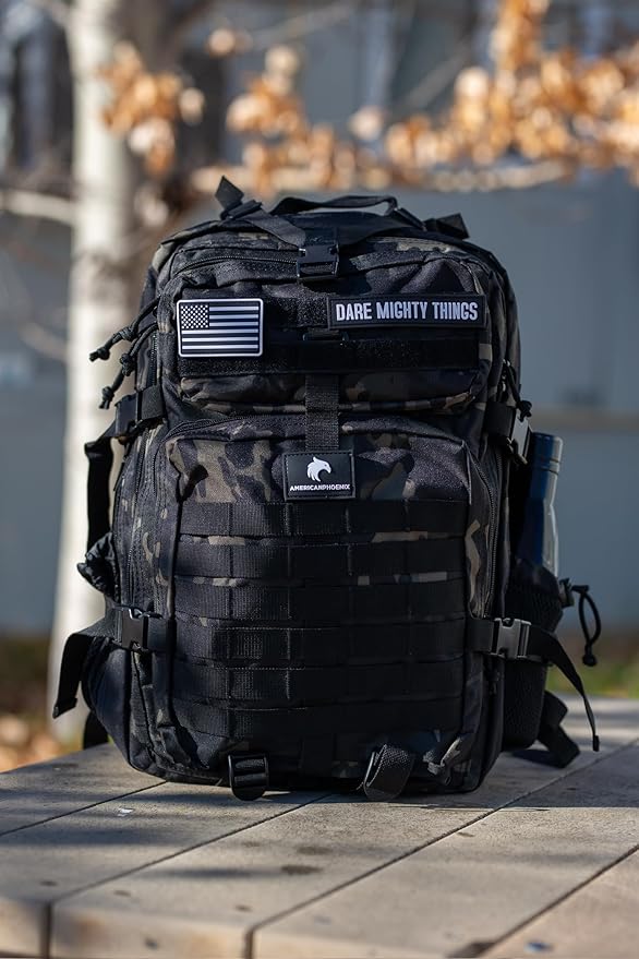 AMERICANPHOENIX 45L Elite Tactical Backpack | 3X Stronger Work & Military Backpack | Water Resistant and Heavy Duty | 3 Day MOLLE Bug Out Bag (Dark Forest)