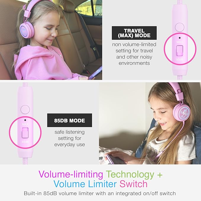 MEE audio KidJamz KJ55 Personalized USB-C Safe Listening Wired Headphones for Kids with Custom LED-Backlit Design, Volume Limiter, & Microphone for iPhone 15, iPad, & USB Type C Devices (Pink)