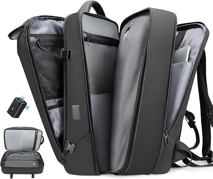 Vacuum Travel Backpack with Pump, 50L Expandable Compression Backpack With Vacuum Seal, 17.3 Inch Water Resistant Business Laptop Backpack with USB Charging Port for Women & Men