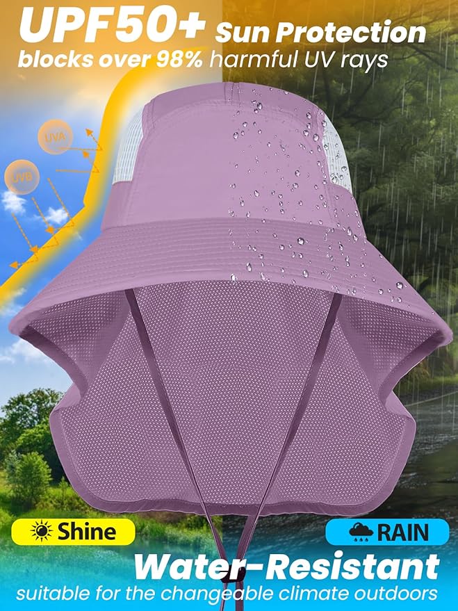 Sun Hats for Women UV Protection with Neck Flap Wide Brim Beach Hats with Ponytail Hole for Hiking Fishing Gardening Travel