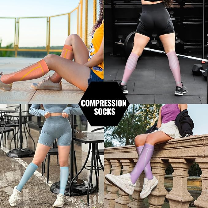 Compression Socks for Women Men Circulation Knee High 8 Pairs for Nurses, Running, Travel, Athletic