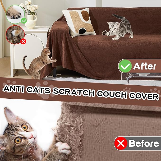 MEETSKY Couch Cover Washable for 2 Cushion Sofa, Cat Scratch Proof Furniture Protector Love Seat L Shape Couch Covers Soft Sectional Sofa Cover for Dogs Pets, 71" x 118", Chocolate