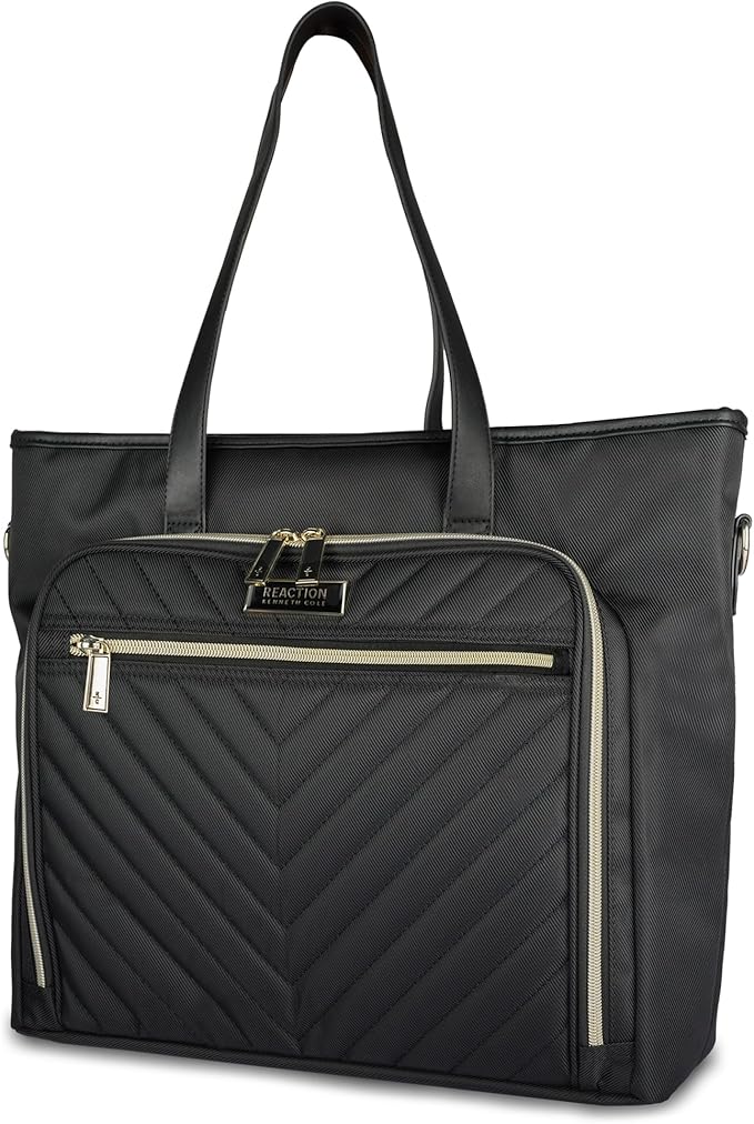 Kenneth Cole REACTION Madison Square Lightweight Hardside Chevron Expandable Spinner Luggage, Black, 2-Piece (20" Carry On + Tote)