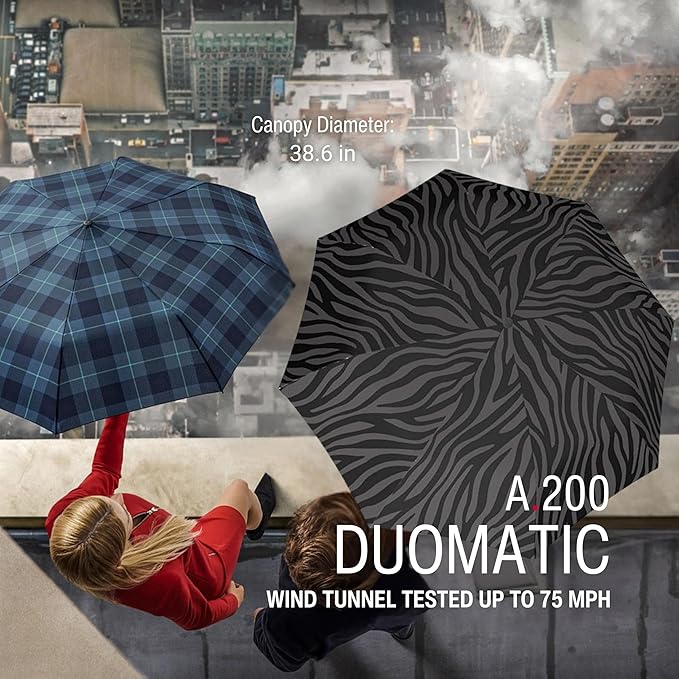 Knirps A.200 Medium Duomatic Windproof Umbrella for Adults – Automatic Open Close 38.5" Canopy, Travel Case Included