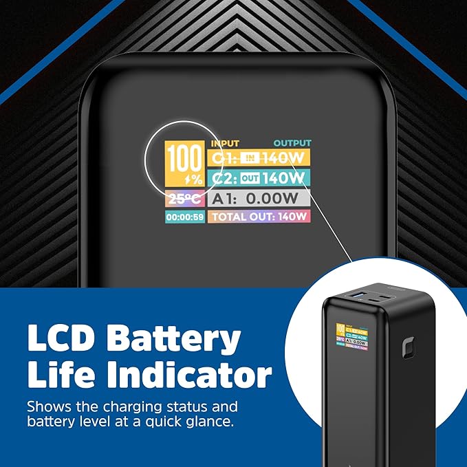 Energizer Power Bank 27000mAh with PD 140W USB-C Outputs Fast Charging Battery Pack USB-A 30W with Intelligent Digital LCD Display for Laptop, Tablet, Smartphone and etc_XP27000PD