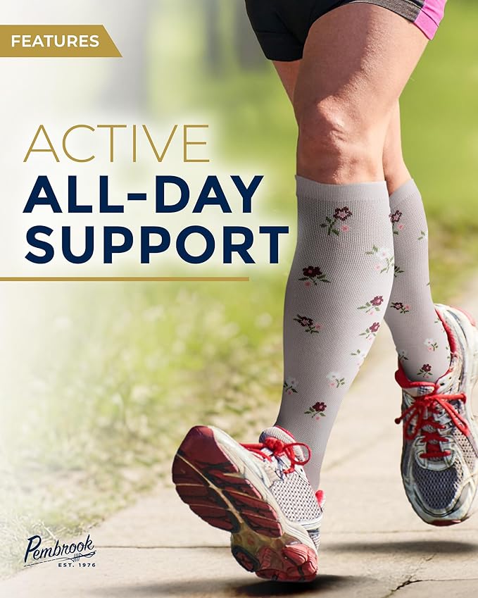 Pembrook Bamboo Viscose Light Compression Socks - 3 Pairs | 8-15 mmhg Compression Socks | Knee High Comfort Support Socks