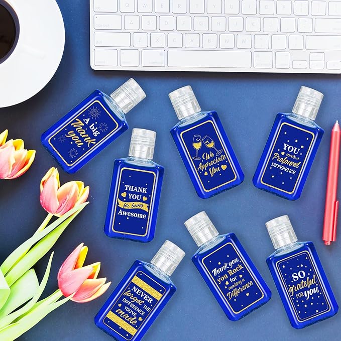 50 Pcs Thank You Mini Hand Sanitizer Bulk Employee Appreciation Gift Inspirational Small Hand Sanitizer 1fl oz Travel Size Hand Soap for Team Coworker Friends Teacher Christmas Valentine (Navy Blue)
