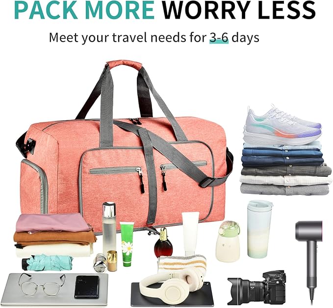 Dimayar 115L Travel Duffle Bag for Men Women - Foldable Duffel Bag with Shoes Compartment - Overnight Bags Waterproof & Tear Resistant(Orange)