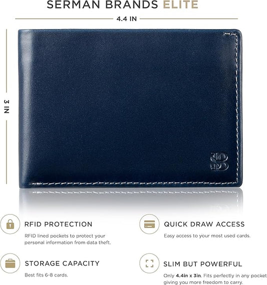 SERMAN BRANDS Mens Slim Bifold Wallet RFID Blocking Minimalist Front Pocket Wallets for Men - Thin & Stylish