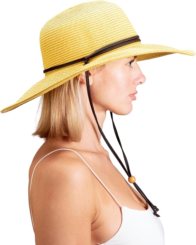 Sloggers Women's Wide Brim Braided Sun Hat with Wind Lanyard - UPF 50+ Maximum Sun Protection