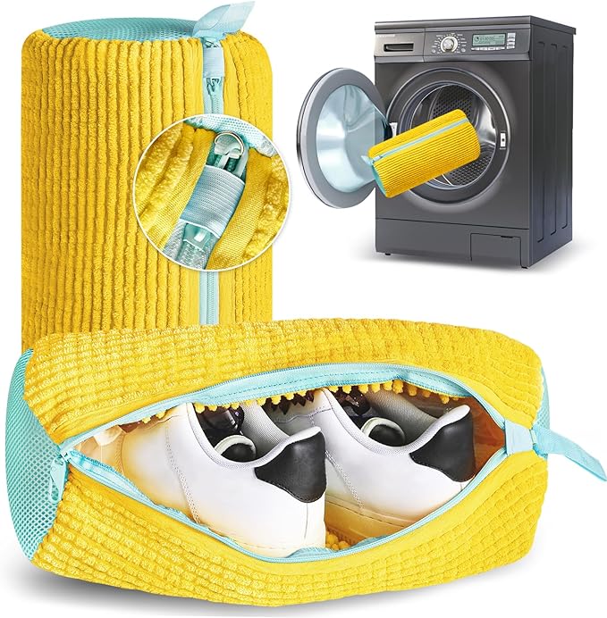 Shoe Washing Machine Bag 2PCS Shoe Laundry Bag for Washer and Dryer Deep Clean for Tennis Shoes, Sneakers and Slippers with Self-locking Zipper (Yellow)