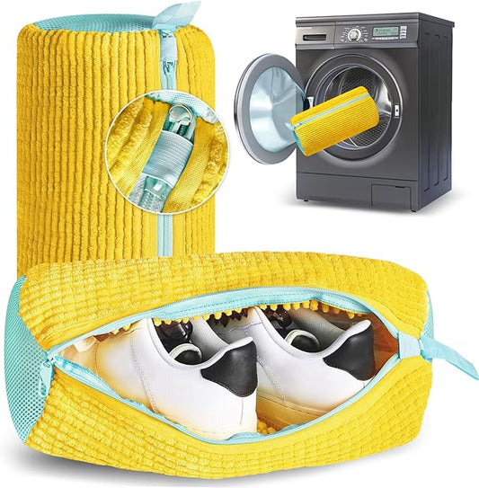 Shoe Washing Machine Bag 2PCS Shoe Laundry Bag for Washer and Dryer Deep Clean for Tennis Shoes, Sneakers and Slippers with Self-locking Zipper (Yellow)