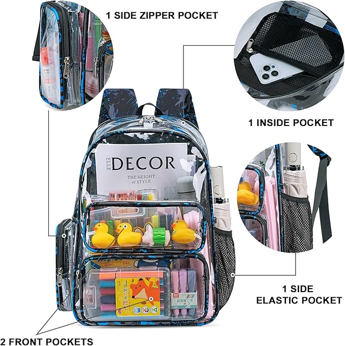CAMTOP Clear Backpack Heavy Duty Transparent Bag See Through BookBag for Student School Work Festival Sport Travel (Y-Graffiti)